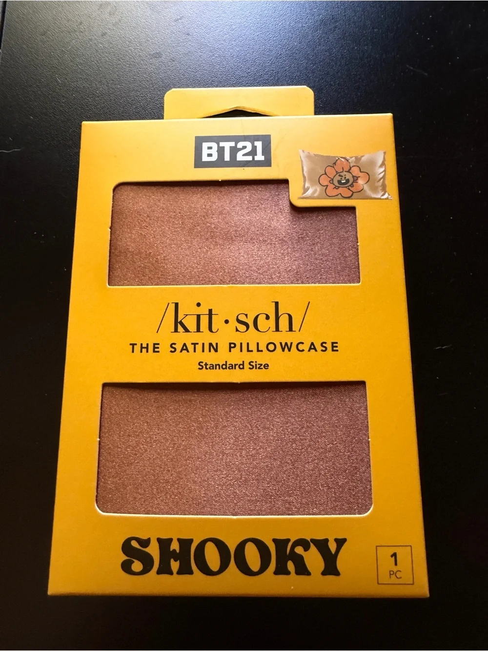 New kitsch Satin Pillowcase Standard BT21 Shooky Line Friends Bronze Brown